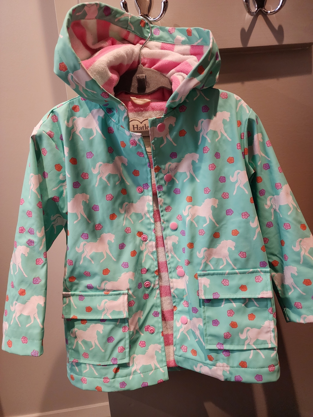 Hatley Girls' Mint Horse Print Waterproof Jacket - Mint Color Changing